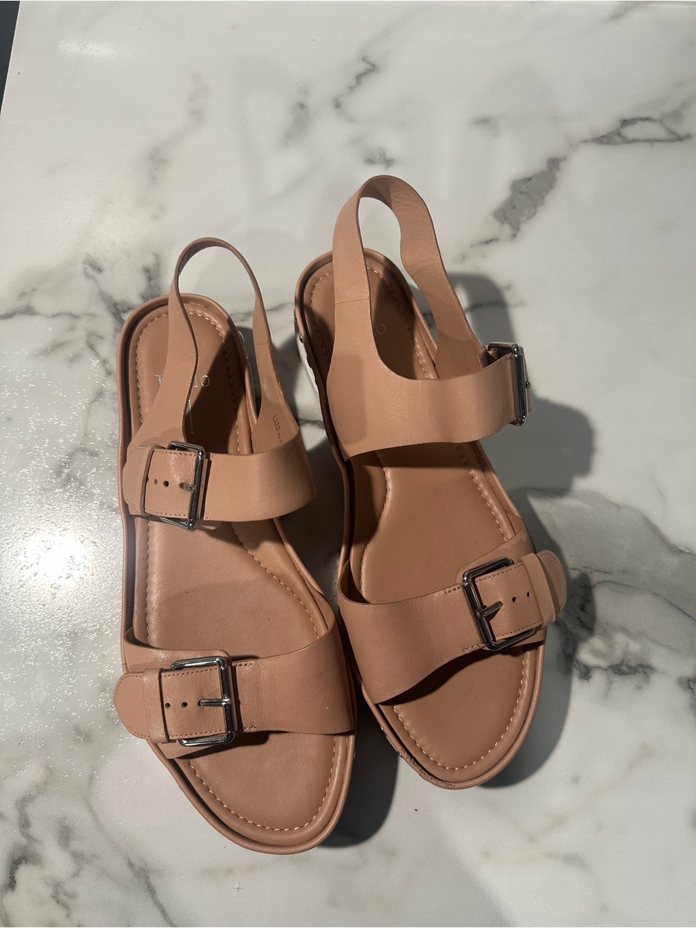 Franco Sarto Beige/Tan Adjustable Buckle Slingback Sandals